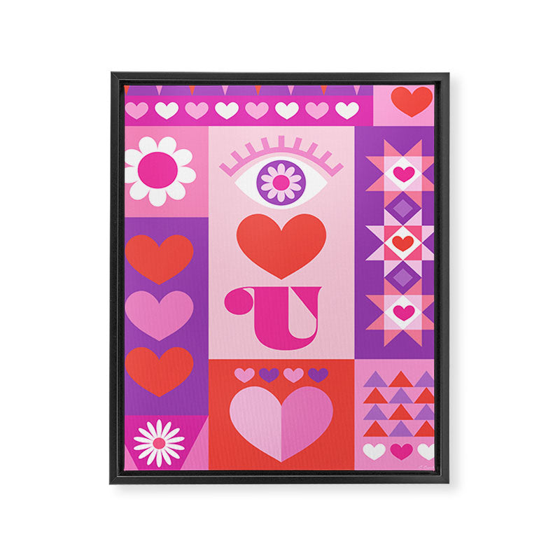 I Love You Checkerboard - Pink Red & Purple Framed Canvas Print Gallery Image 6