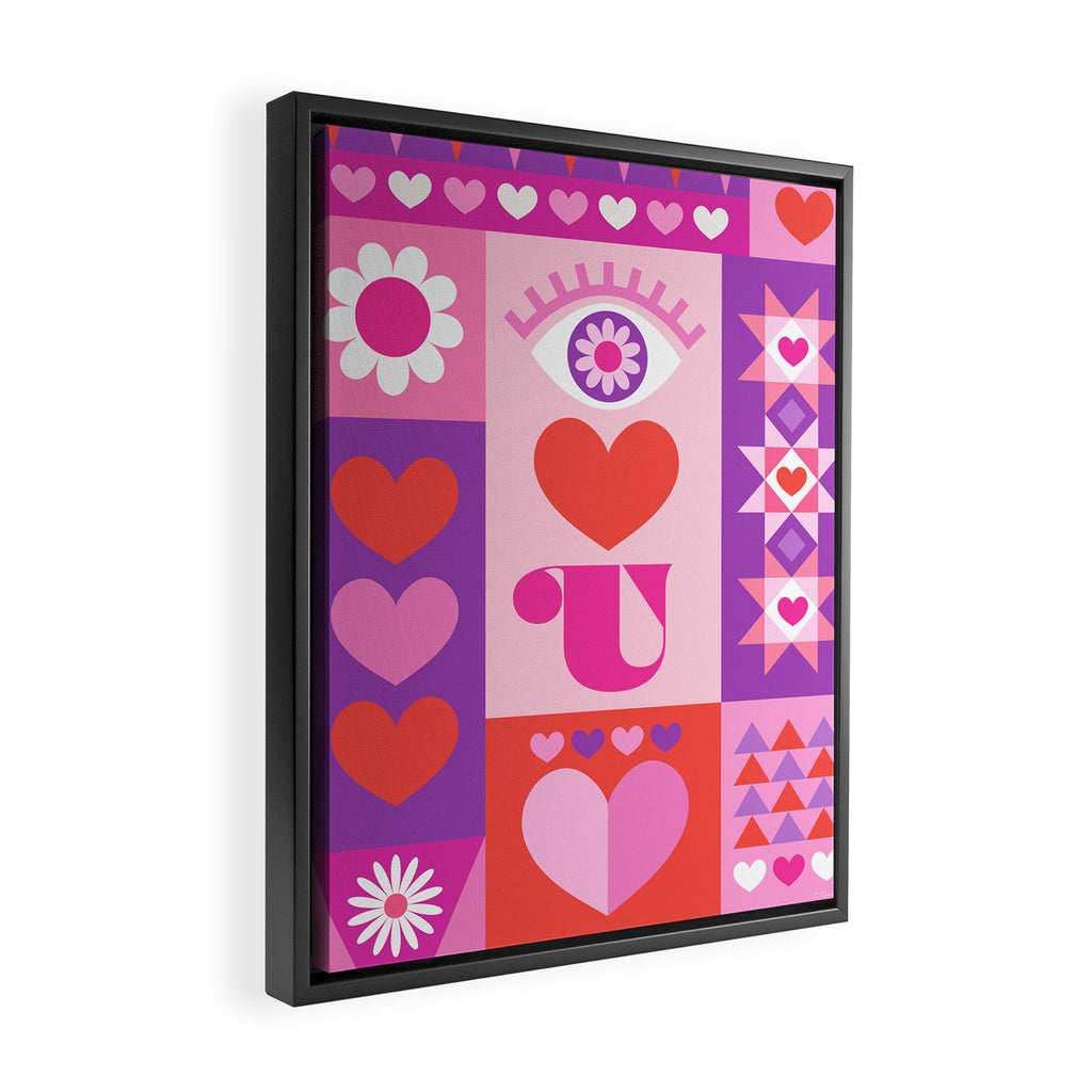 I Love You Checkerboard - Pink Red & Purple Framed Canvas Print Gallery Image 2