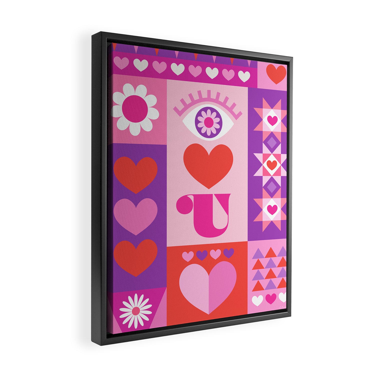 I Love You Checkerboard - Pink Red & Purple Framed Canvas Print Gallery Image 2