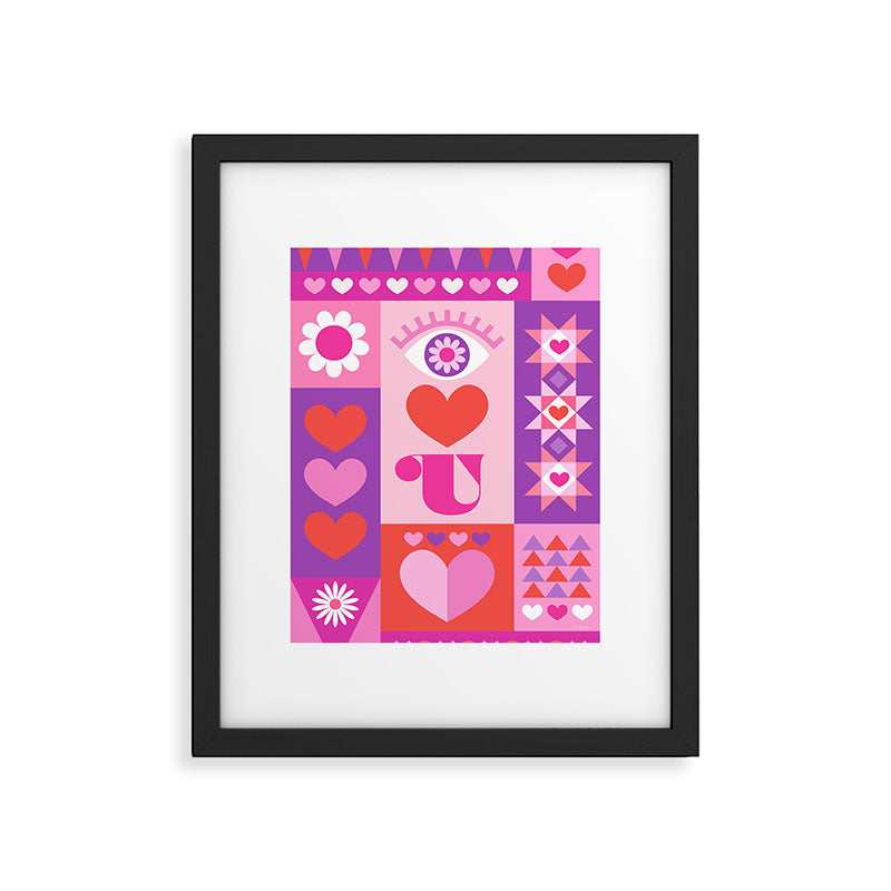 I Love You Checkerboard - Pink Red & Purple Framed Art Print Gallery Image 5