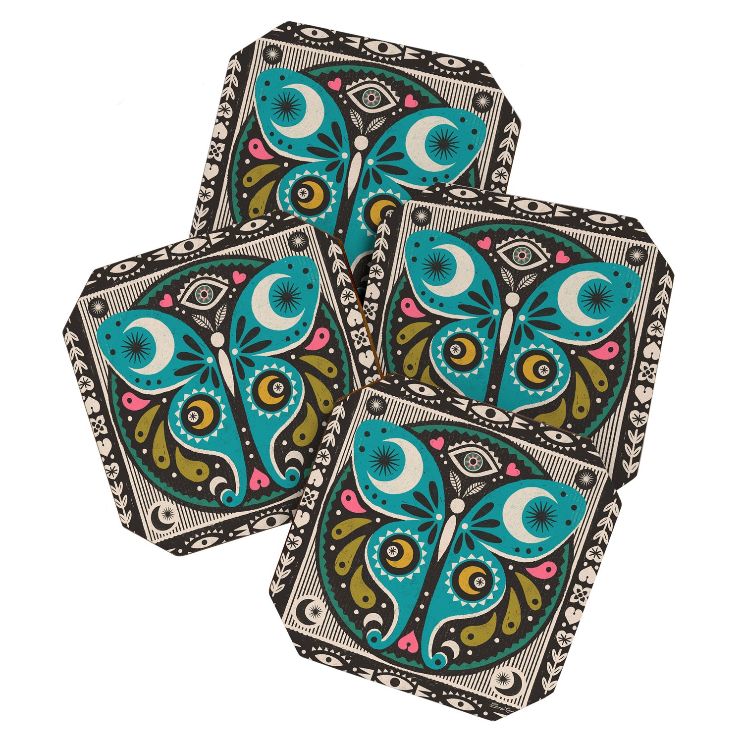 Luna Moth - Black Coaster Gallery Image 1