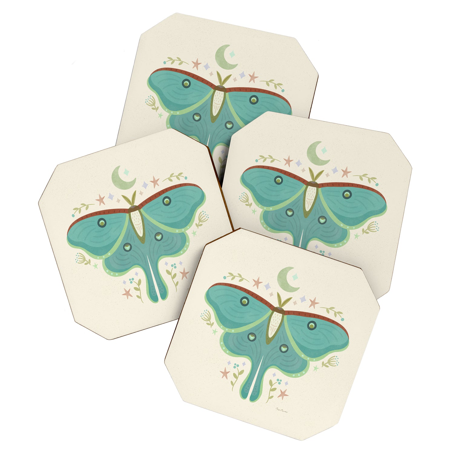 Luna Moth with Moon and Stars Coaster Gallery Image 1