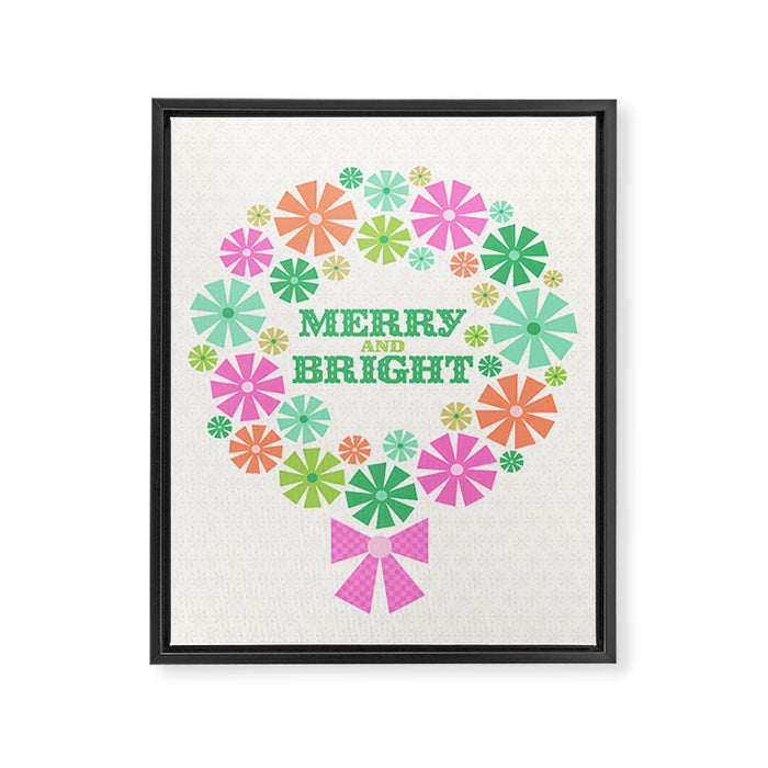 Merry and Bright Christmas Wreath Framed Canvas Print Gallery Image 1