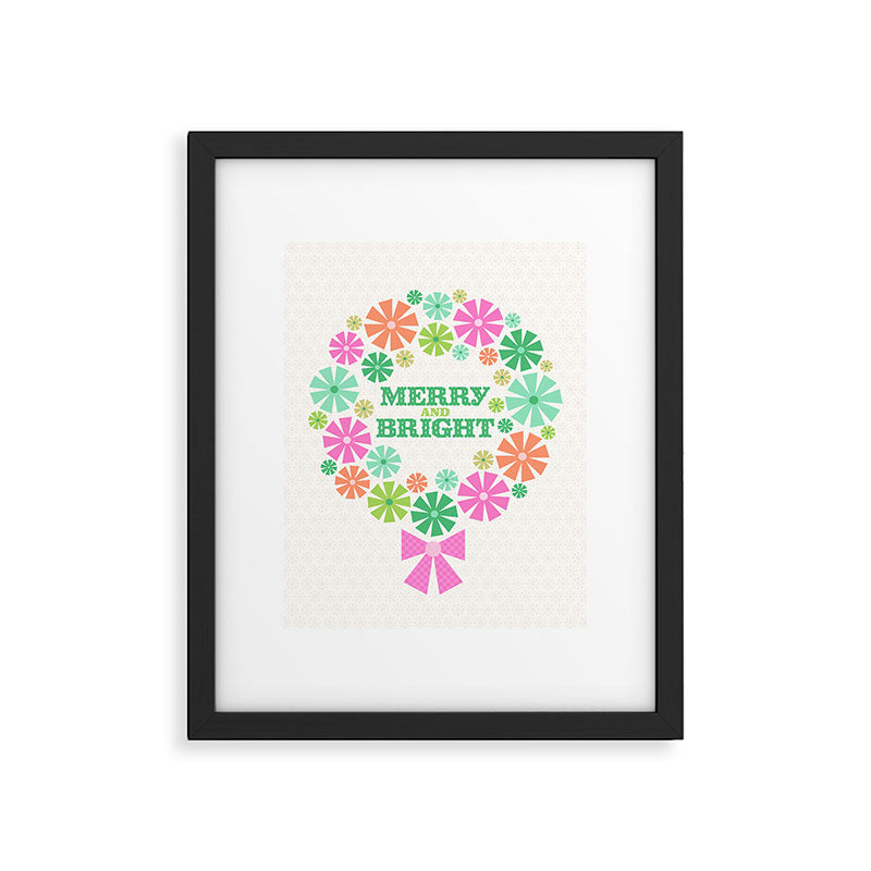 Merry and Bright Christmas Wreath Framed Art Print Gallery Image 6
