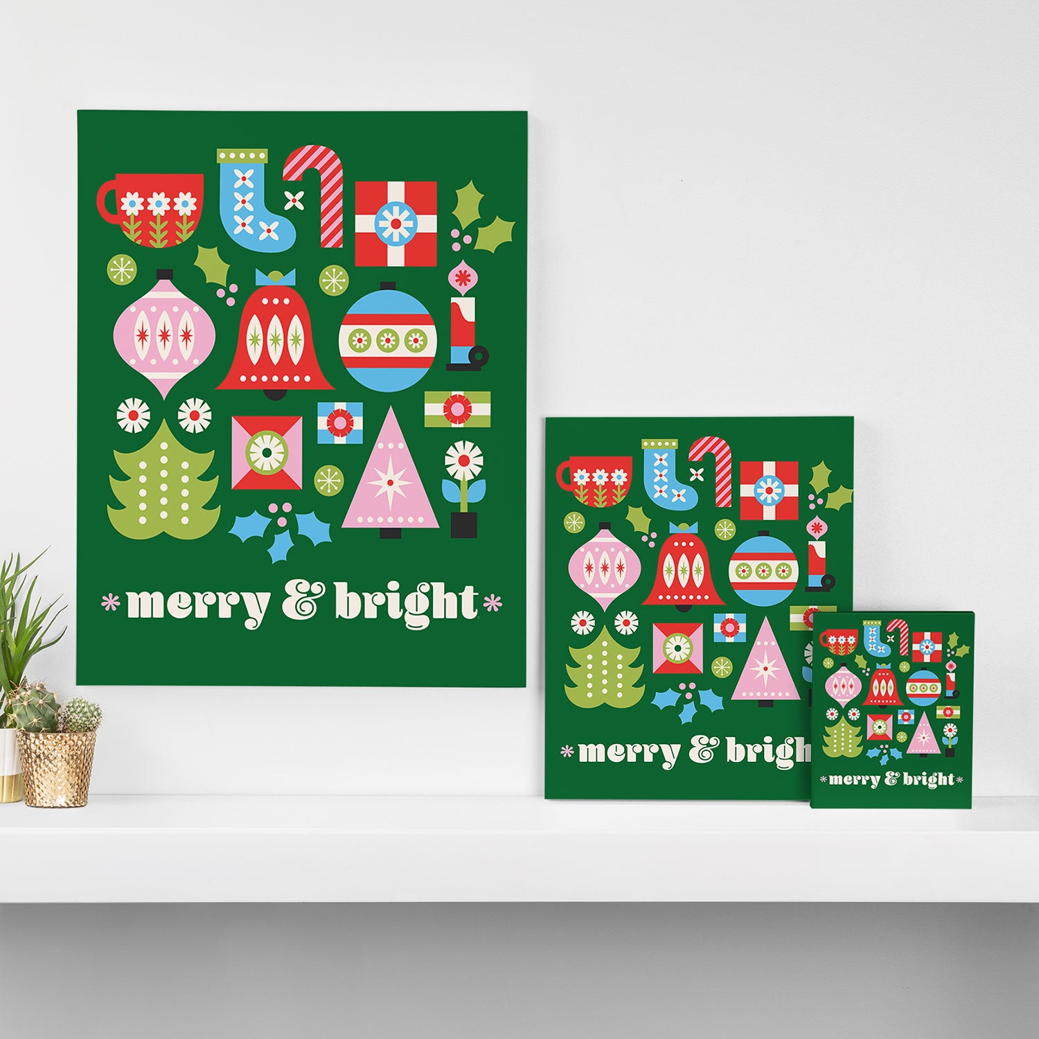 Merry & Bright Christmas | Green Canvas Print Gallery Image 3