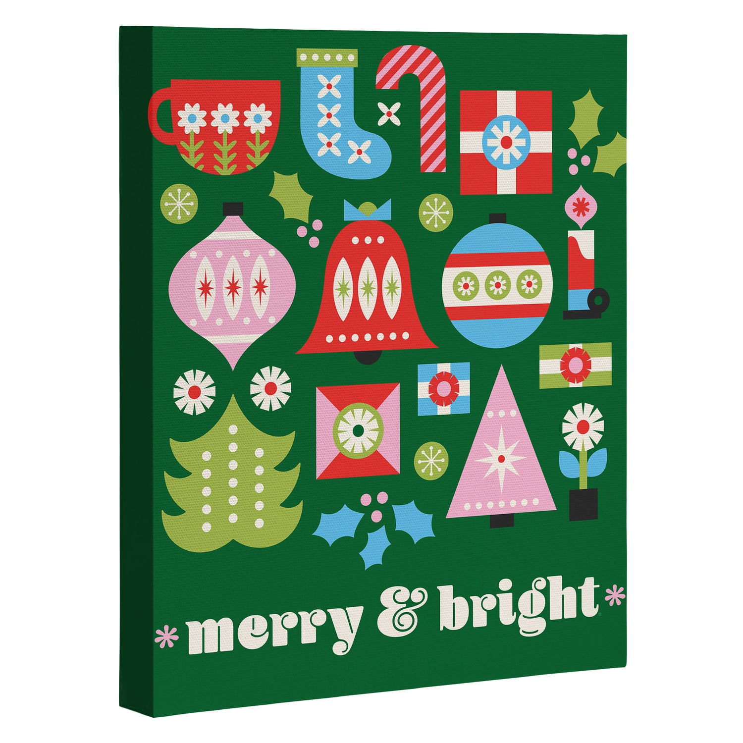 Merry & Bright Christmas | Green Canvas Print Gallery Image 3