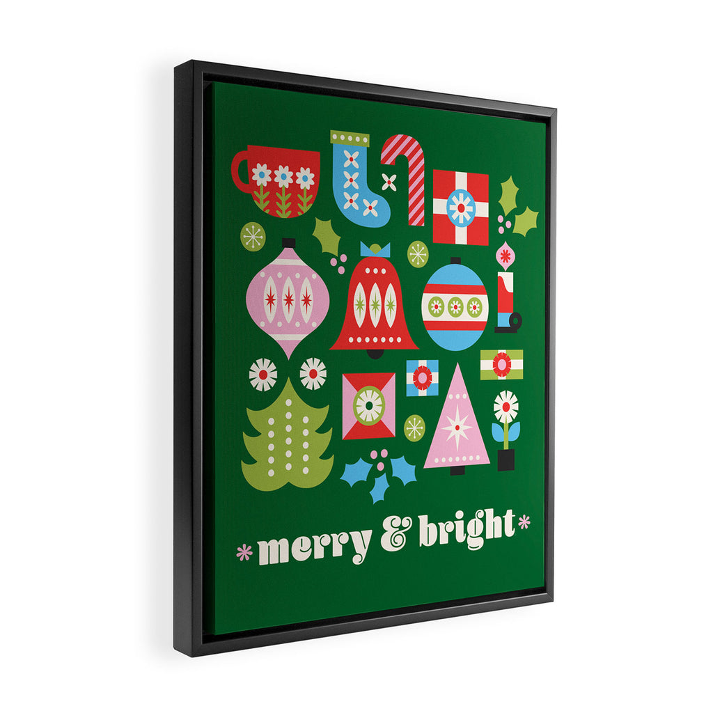 Merry & Bright Christmas | Green Framed Canvas Print Gallery Image 2