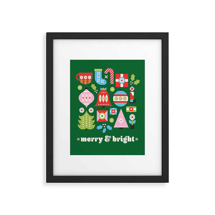 Merry & Bright Christmas | Green Framed Art Print Gallery Image 1