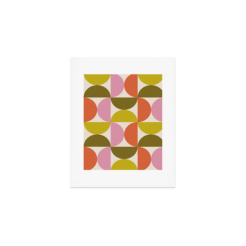 Mid Century Modern Shapes - Pink, Olive Green & Orange Art Print Gallery Image 1