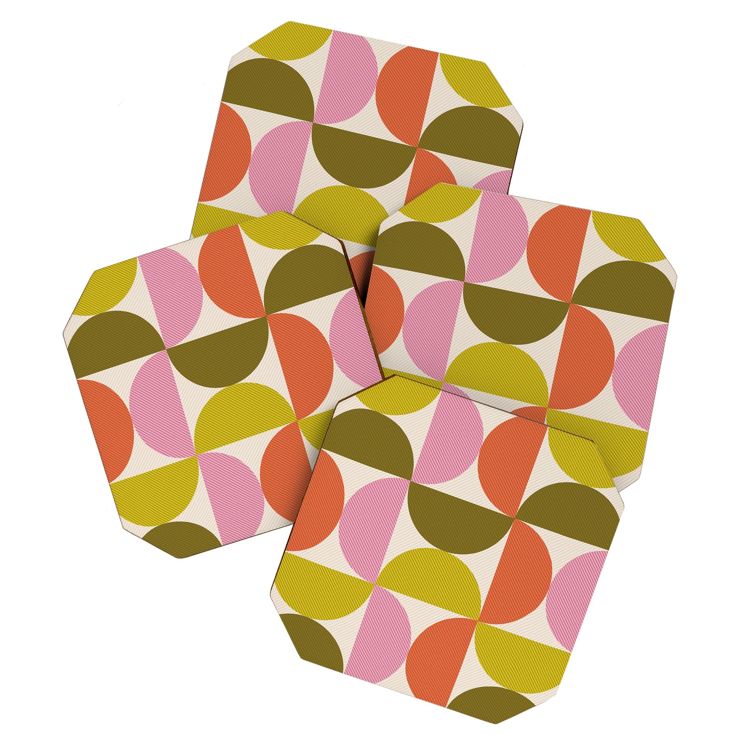 Mid Century Modern Shapes - Pink, Olive Green & Orange Coaster Gallery Image 1