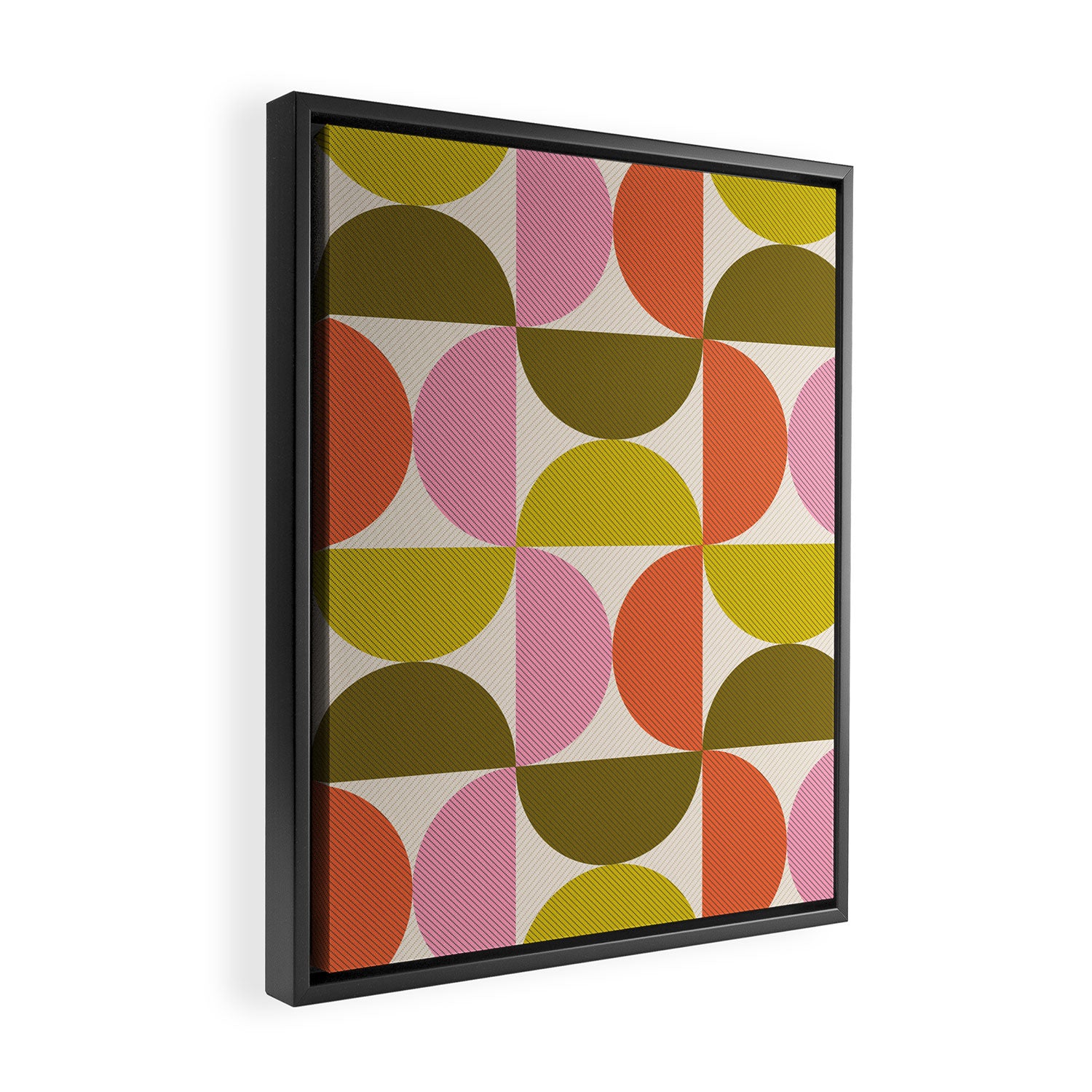 Mid Century Modern Shapes - Pink, Olive Green & Orange Framed Canvas Print Gallery Image 2