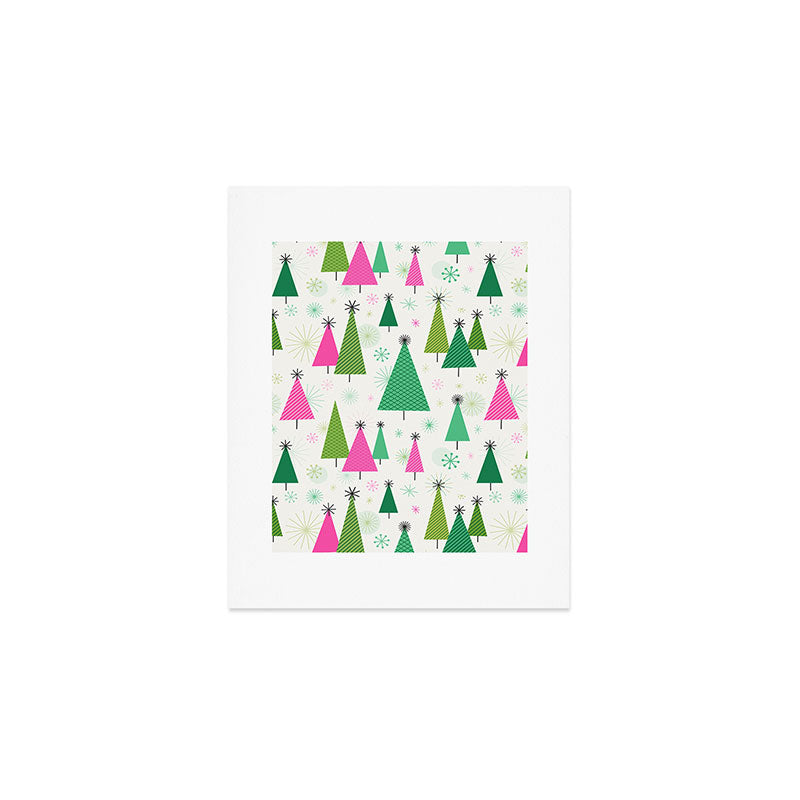 Mid-Century Modern Christmas Trees - Pink and Green Art Print Gallery Image 1