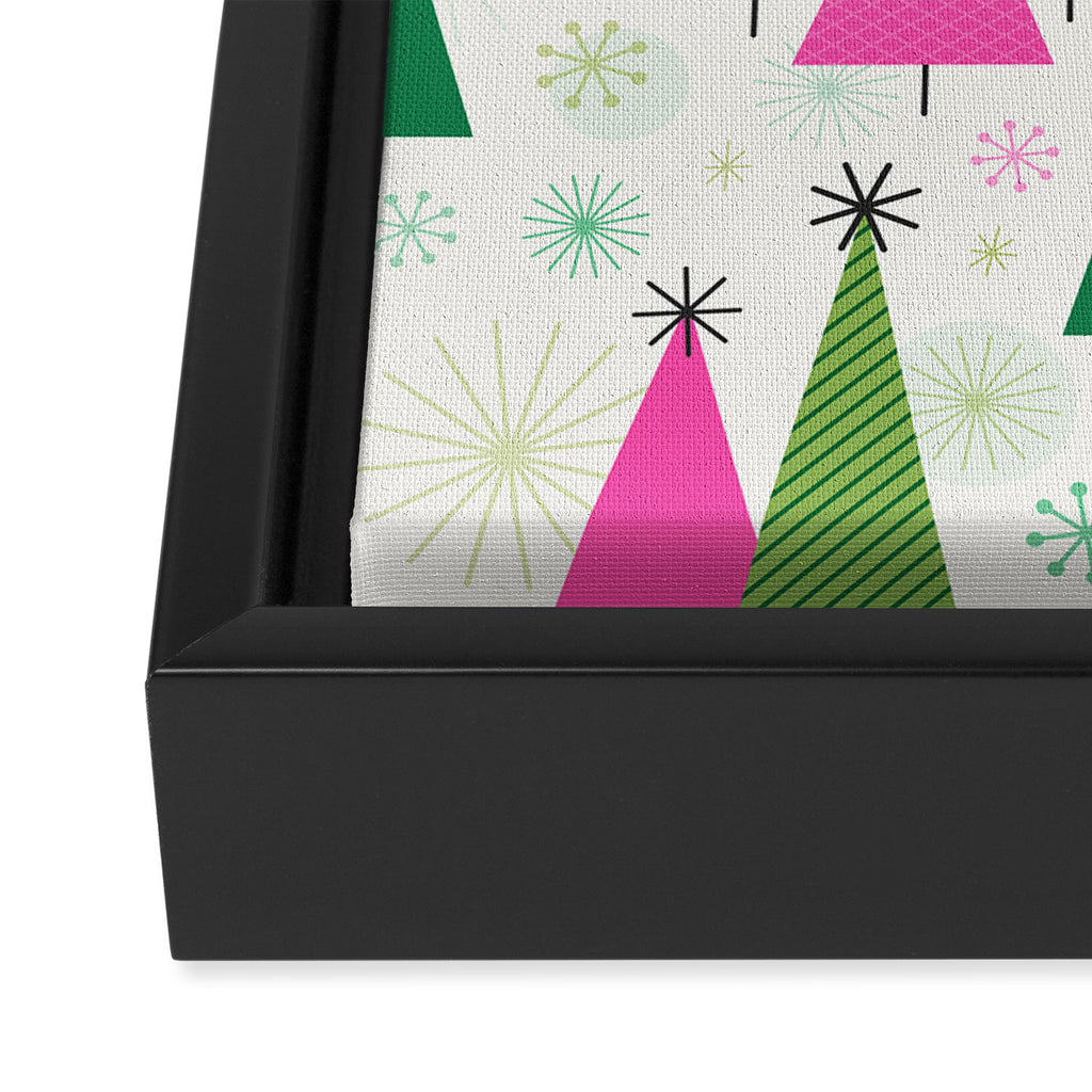 Mid-Century Modern Christmas Trees - Pink and Green Framed Canvas Print Gallery Image 3