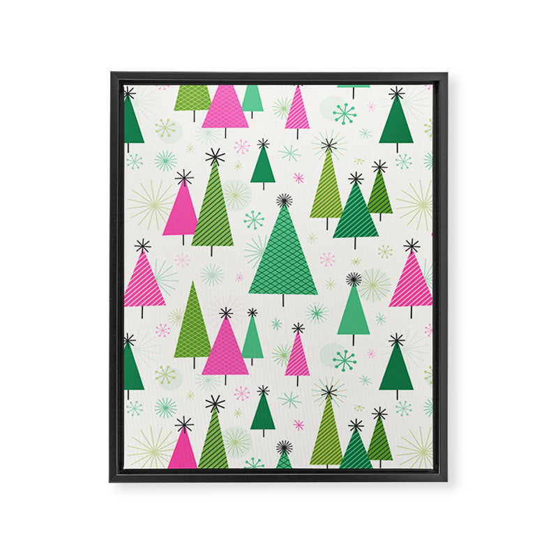 Mid-Century Modern Christmas Trees - Pink and Green Framed Canvas Print Gallery Image 8