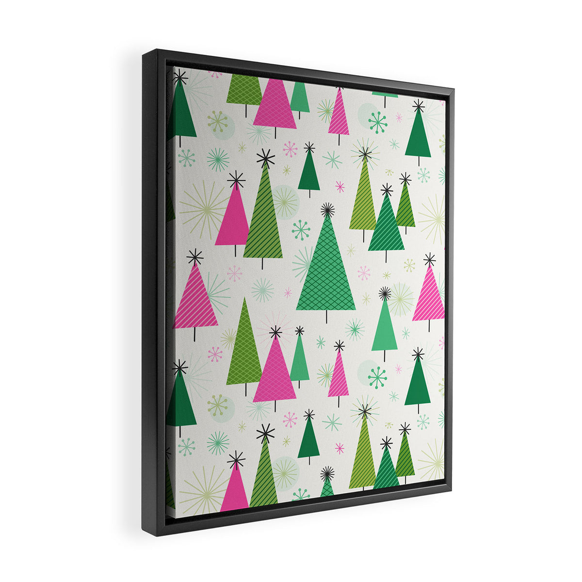 Mid-Century Modern Christmas Trees - Pink and Green Framed Canvas Print Gallery Image 2