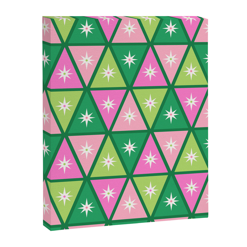 Mid-Century Modern Geometric Christmas Triangles - Green and Pink Canvas Print Gallery Image 8
