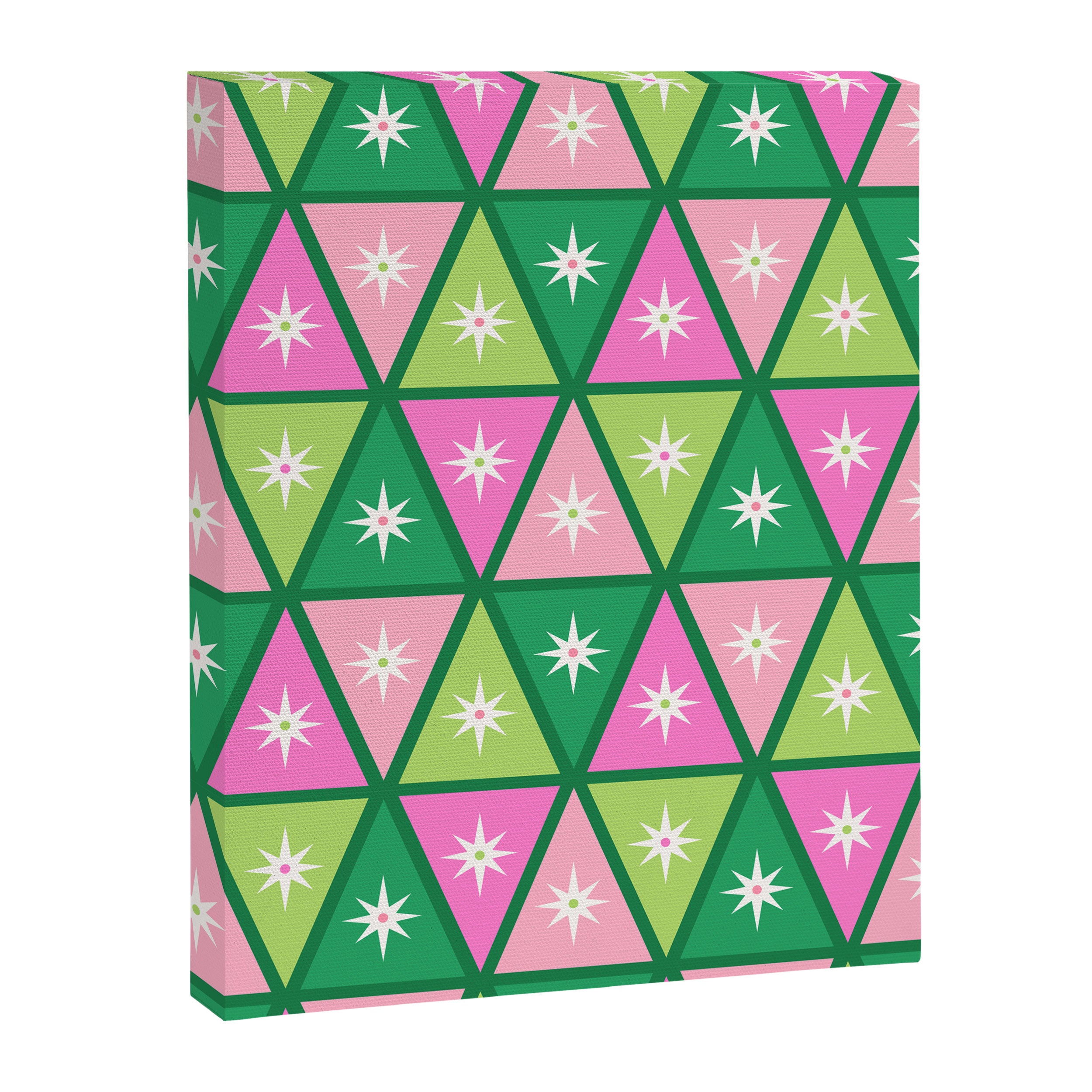 Mid-Century Modern Geometric Christmas Triangles - Green and Pink Canvas Print Gallery Image 8