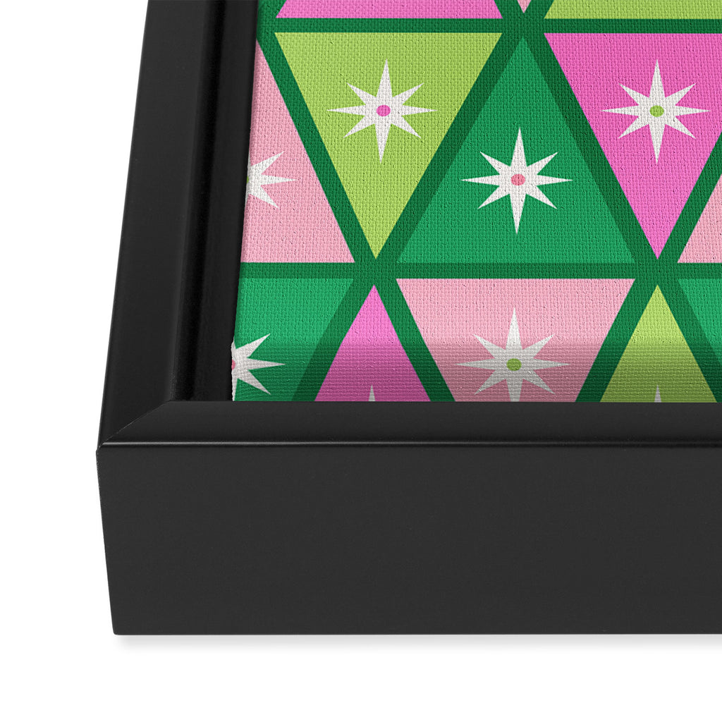 Mid-Century Modern Geometric Christmas Triangles - Green and Pink Framed Canvas Print Gallery Image 3