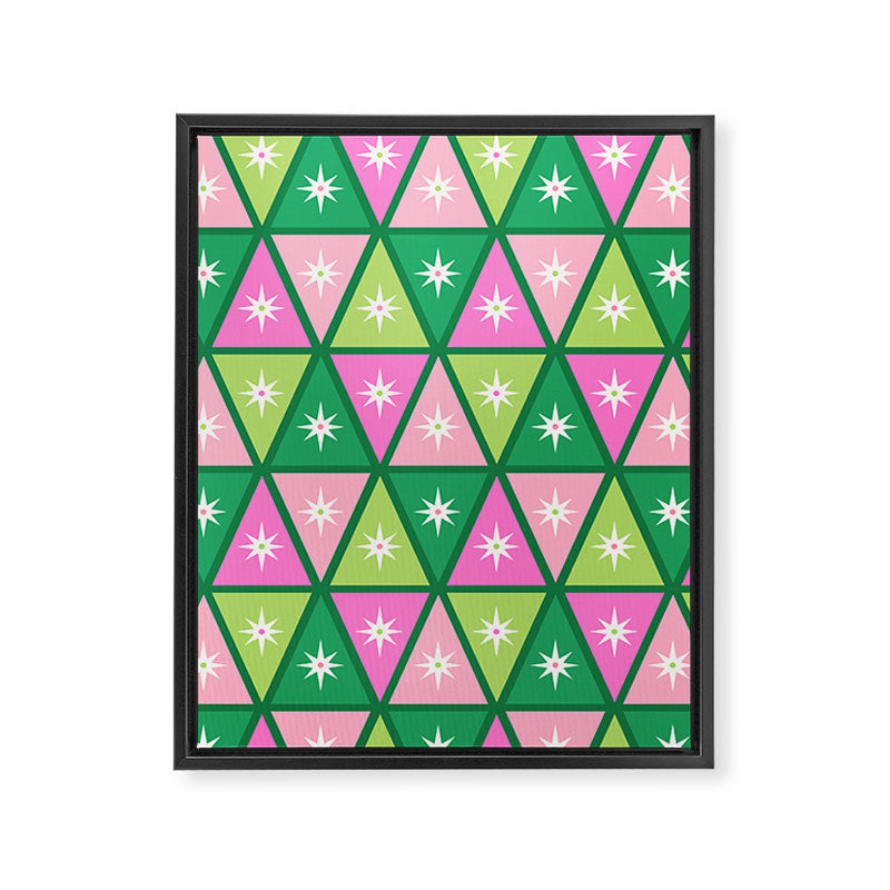 Mid-Century Modern Geometric Christmas Triangles - Green and Pink Framed Canvas Print Gallery Image 8