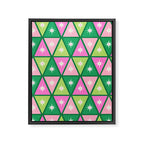 Mid-Century Modern Geometric Christmas Triangles - Green and Pink Framed Canvas Print Gallery Image 8