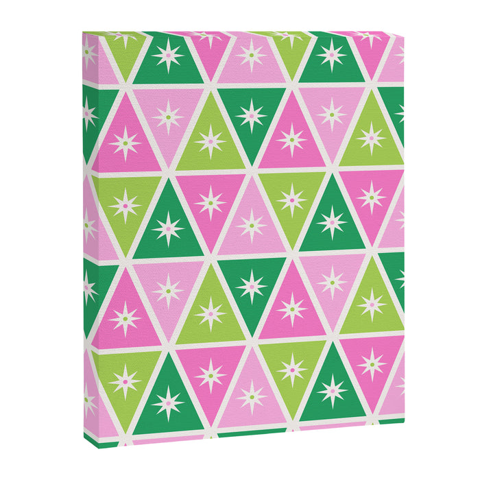 Mid-Century Modern Geometric Christmas Triangles - Green Pink White Canvas Print Gallery Image 1