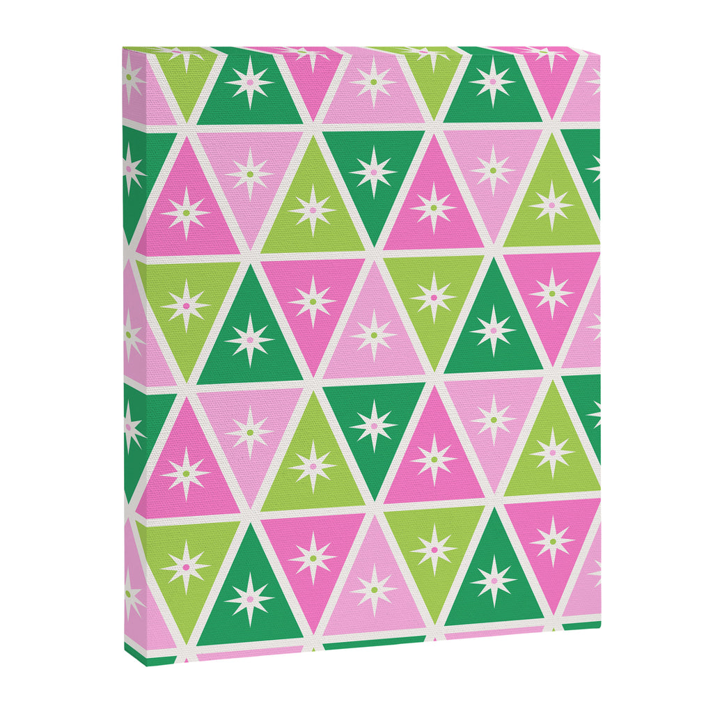 Mid-Century Modern Geometric Christmas Triangles - Green Pink White Canvas Print Gallery Image 8