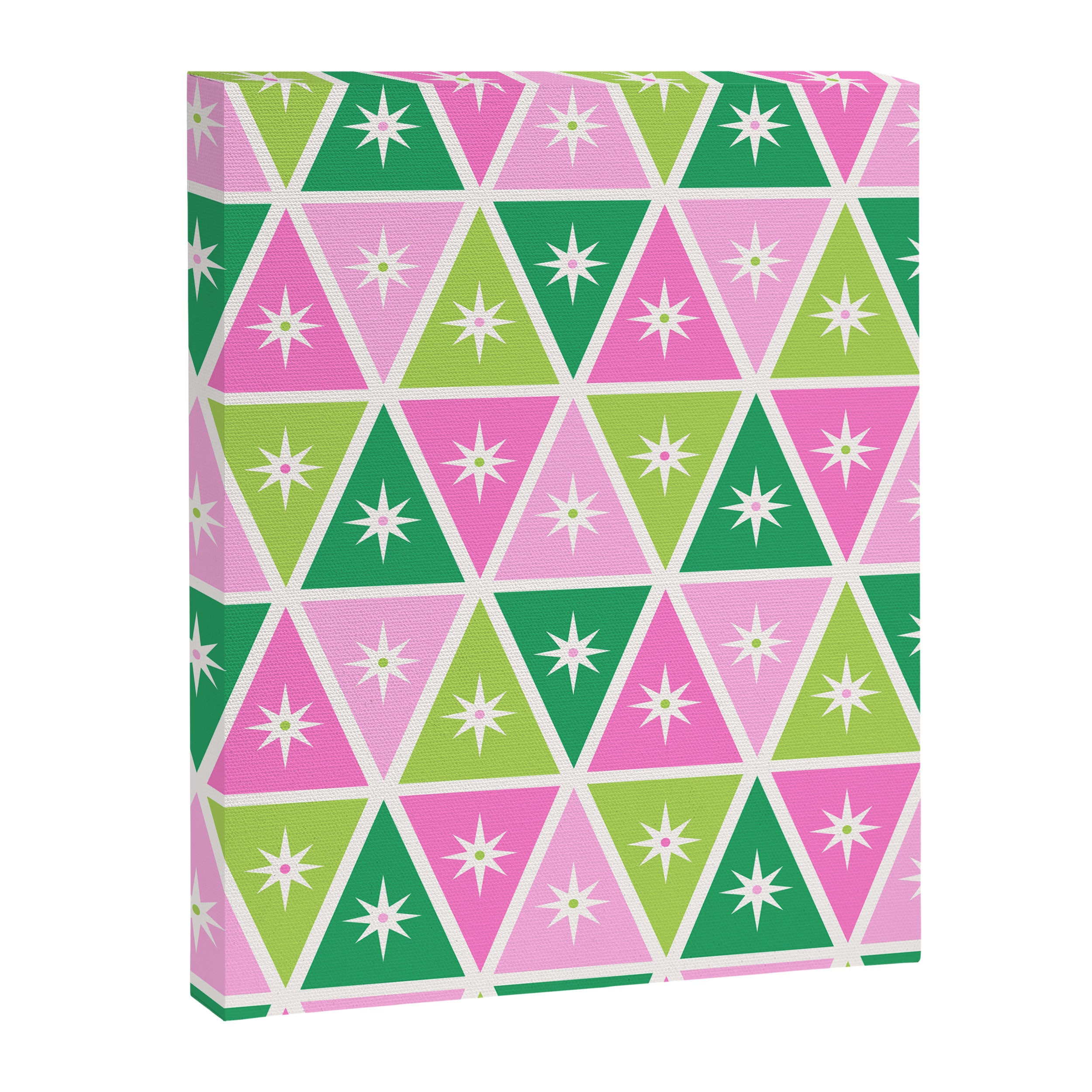 Mid-Century Modern Geometric Christmas Triangles - Green Pink White Canvas Print Gallery Image 8