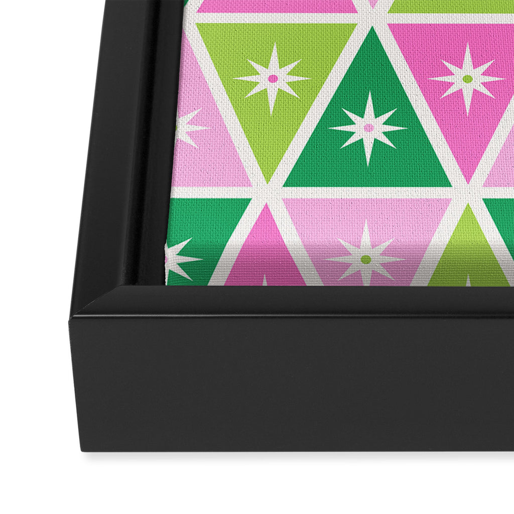 Mid-Century Modern Geometric Christmas Triangles - Green Pink White Framed Canvas Print Gallery Image 3