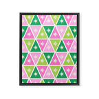 Mid-Century Modern Geometric Christmas Triangles - Green Pink White Framed Canvas Print Gallery Image 8