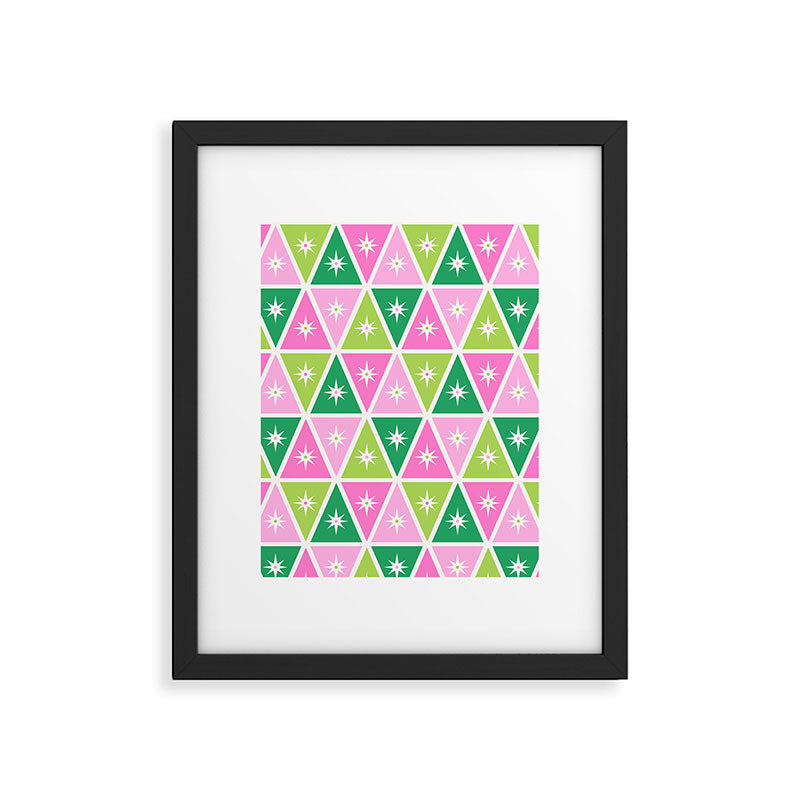 Mid-Century Modern Geometric Christmas Triangles - Green Pink White Framed Art Print Gallery Image 6