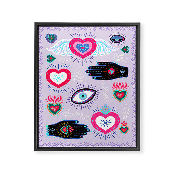 Milagro love heart - Lavender Framed Canvas Print Gallery Image 1
