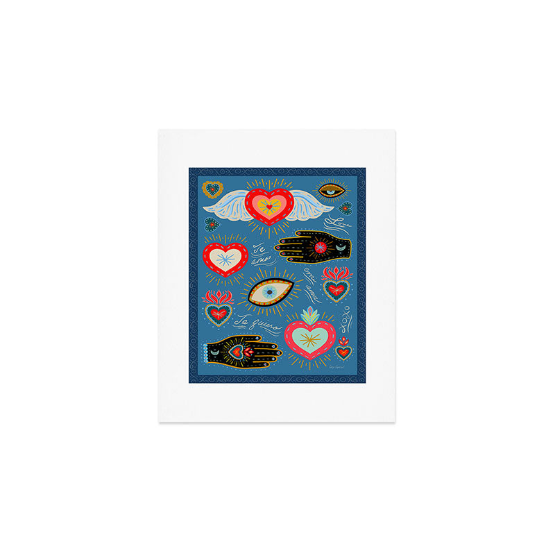Milagro love hearts - blue Art Print Gallery Image 1