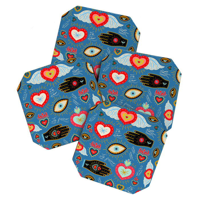 Milagro love hearts - blue Coaster Gallery Image 1