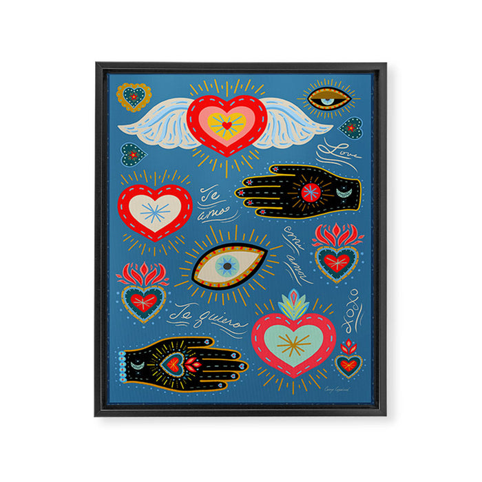 Milagro love hearts - blue Framed Canvas Print Gallery Image 1