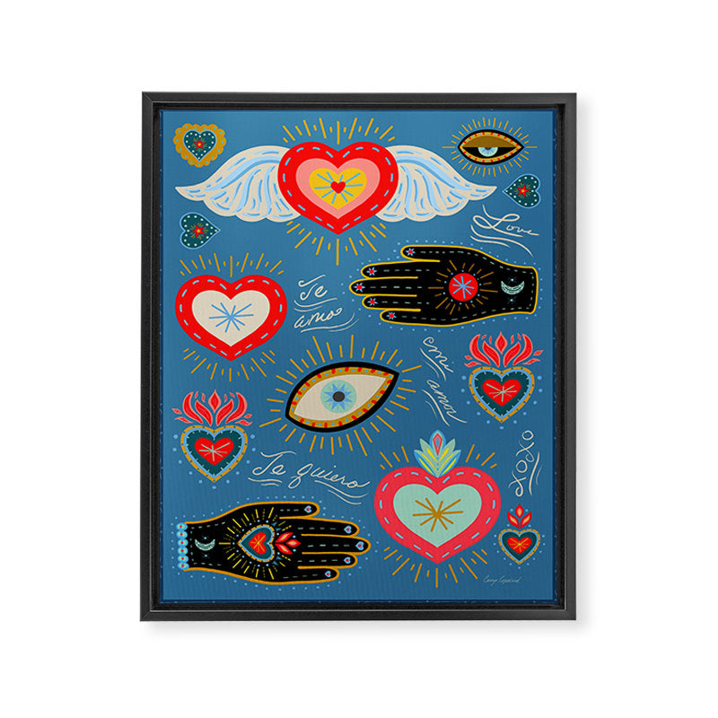Milagro love hearts - blue Framed Canvas Print Gallery Image 8