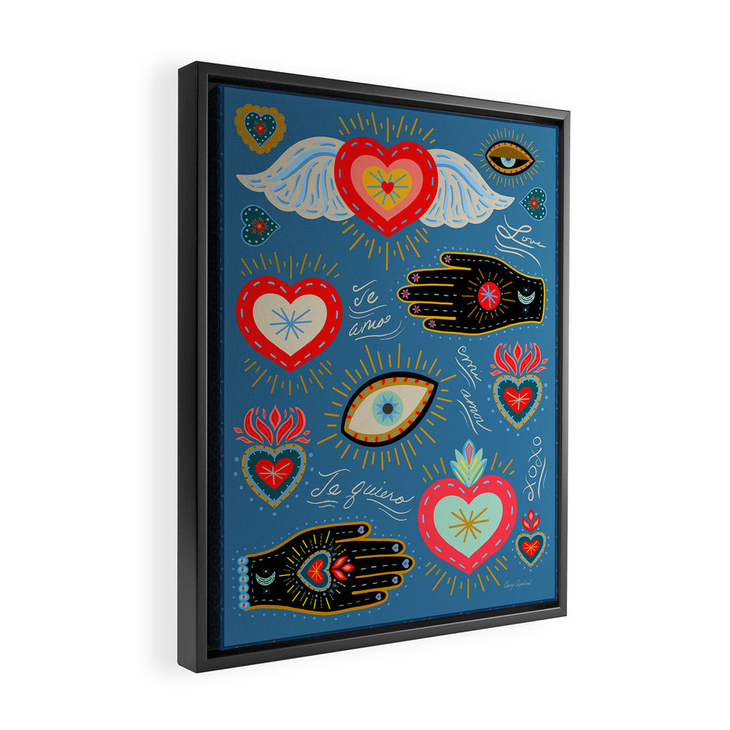 Milagro love hearts - blue Framed Canvas Print Gallery Image 2