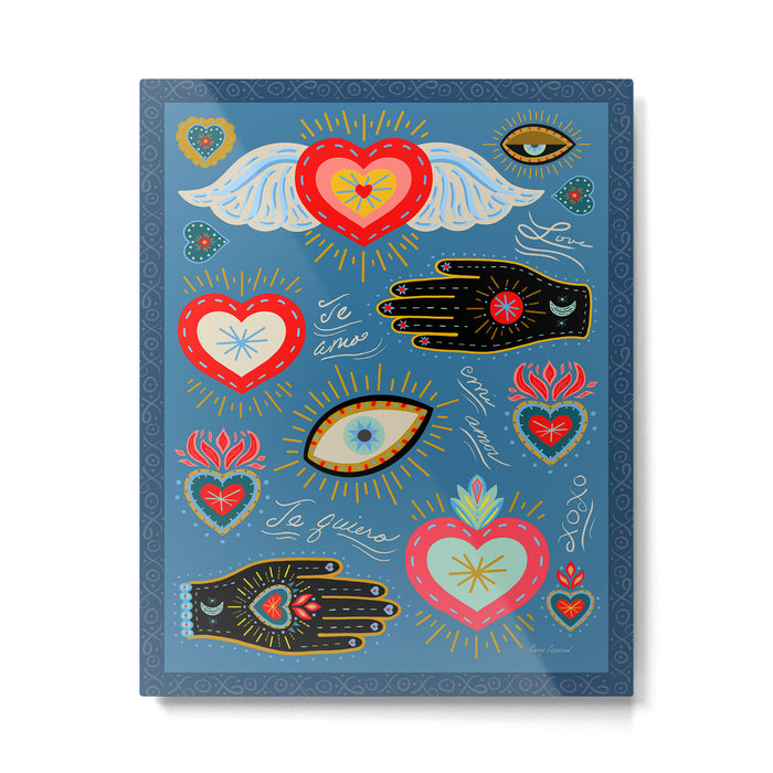 Milagro love hearts - blue Metal Print Gallery Image 1
