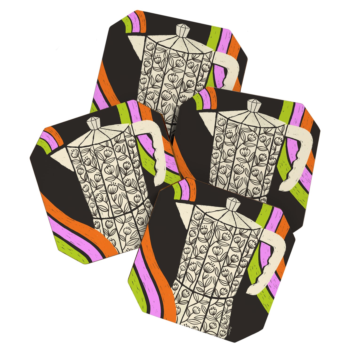 Moka Pot Rainbow - Black Coaster Gallery Image 1