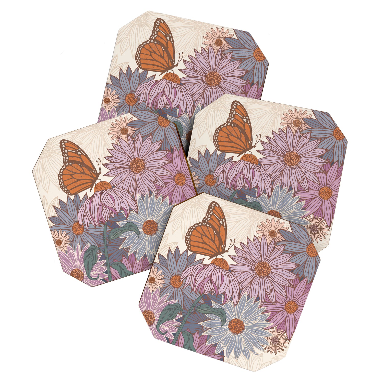 Monarch Butterfly and Wildflowers - Cream Coaster Gallery Image 1