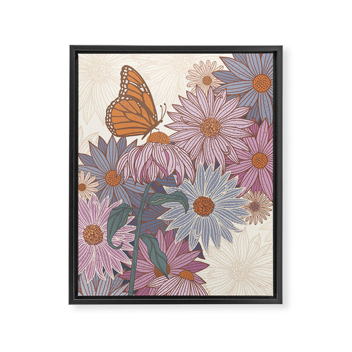 Monarch Butterfly and Wildflowers - Cream Framed Canvas Print Gallery Image 1