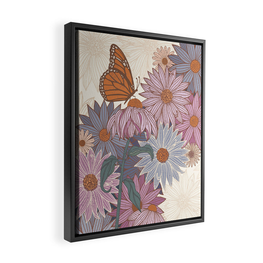 Monarch Butterfly and Wildflowers - Cream Framed Canvas Print Gallery Image 2