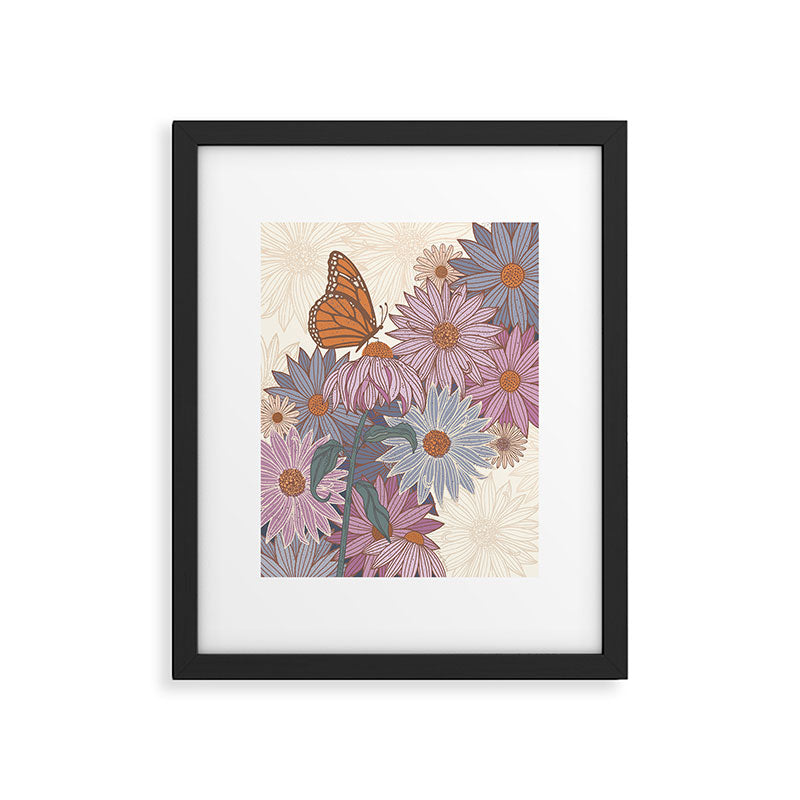 Monarch Butterfly and Wildflowers - Cream Framed Art Print Gallery Image 6