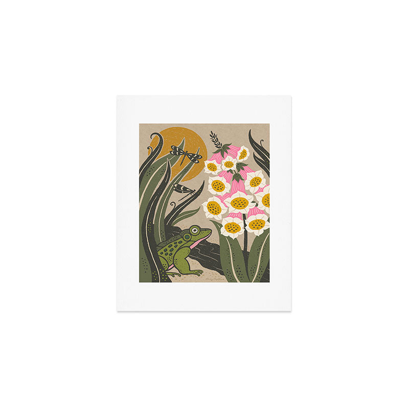 Moonlight Frog and Flowers Art Print Gallery Image 1