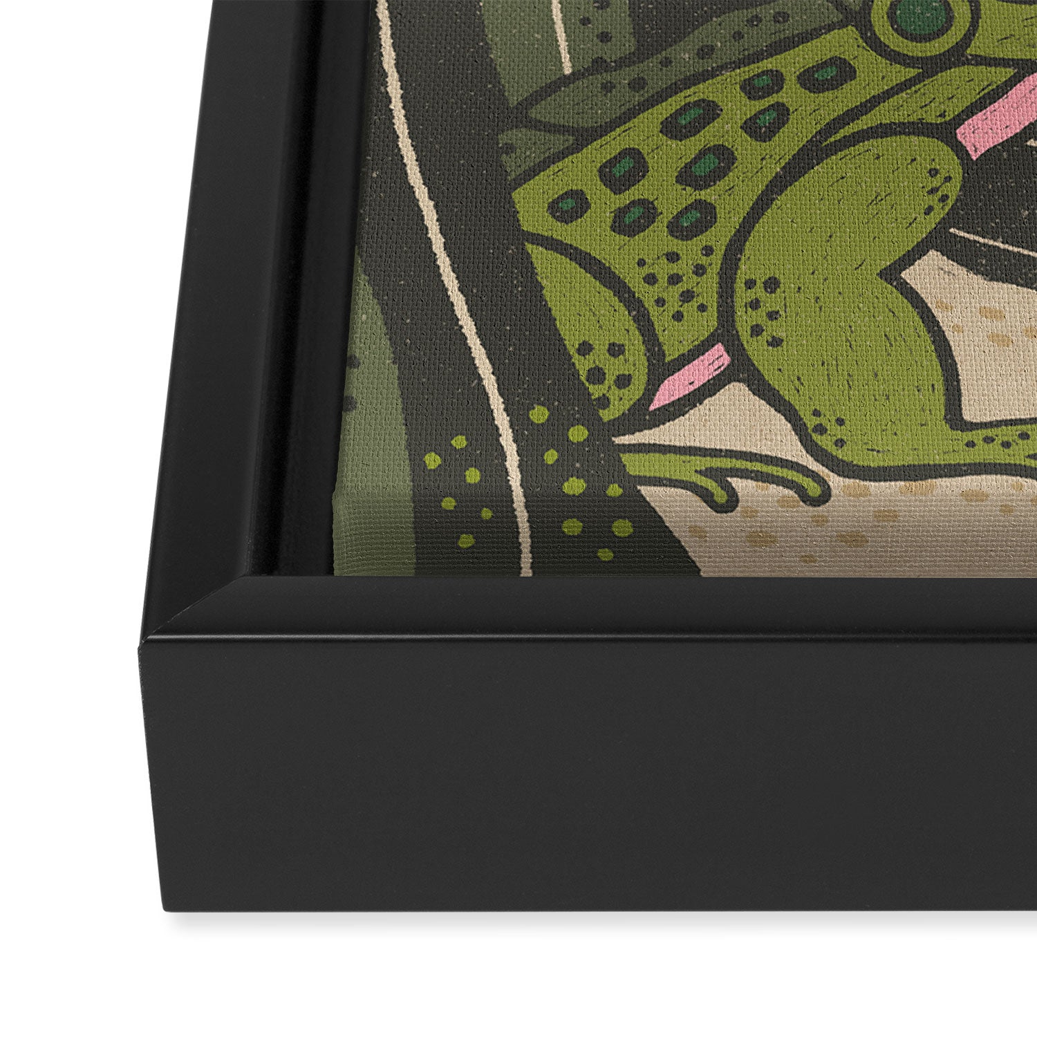 Moonlight Frog and Flowers Framed Canvas Print Gallery Image 3