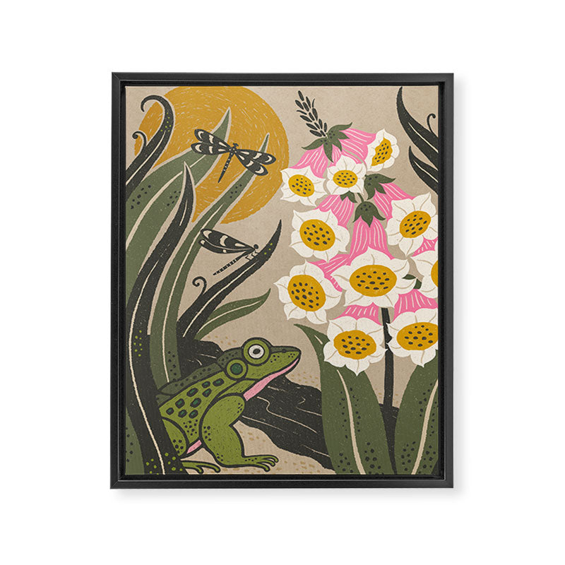 Moonlight Frog and Flowers Framed Canvas Print Gallery Image 6