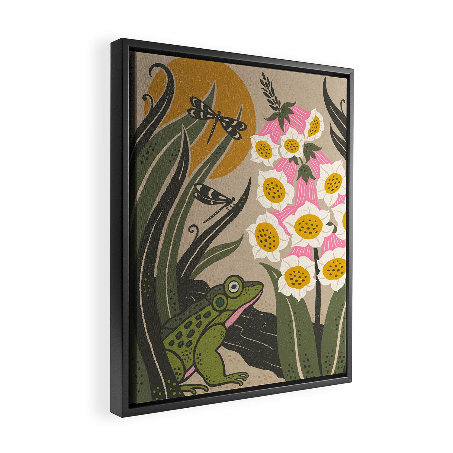 Moonlight Frog and Flowers Framed Canvas Print Gallery Image 2