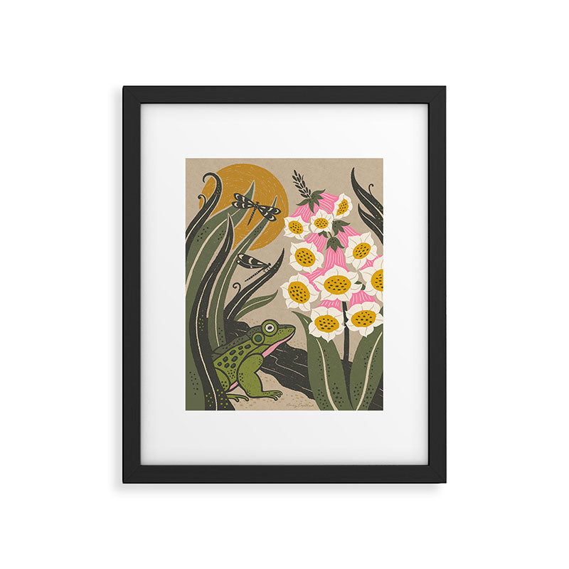 Moonlight Frog and Flowers Framed Art Print Gallery Image 5