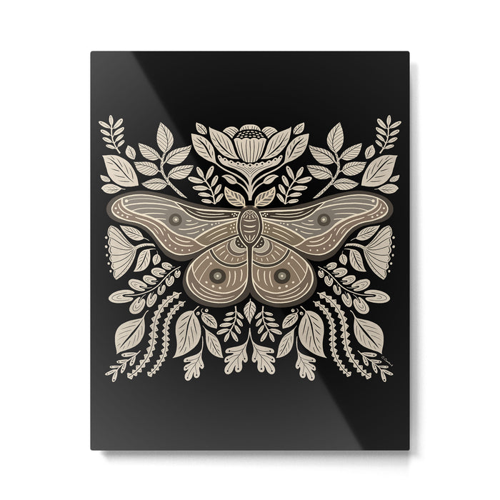 Moth Floral | Black & Brown Metal Print Gallery Image 1
