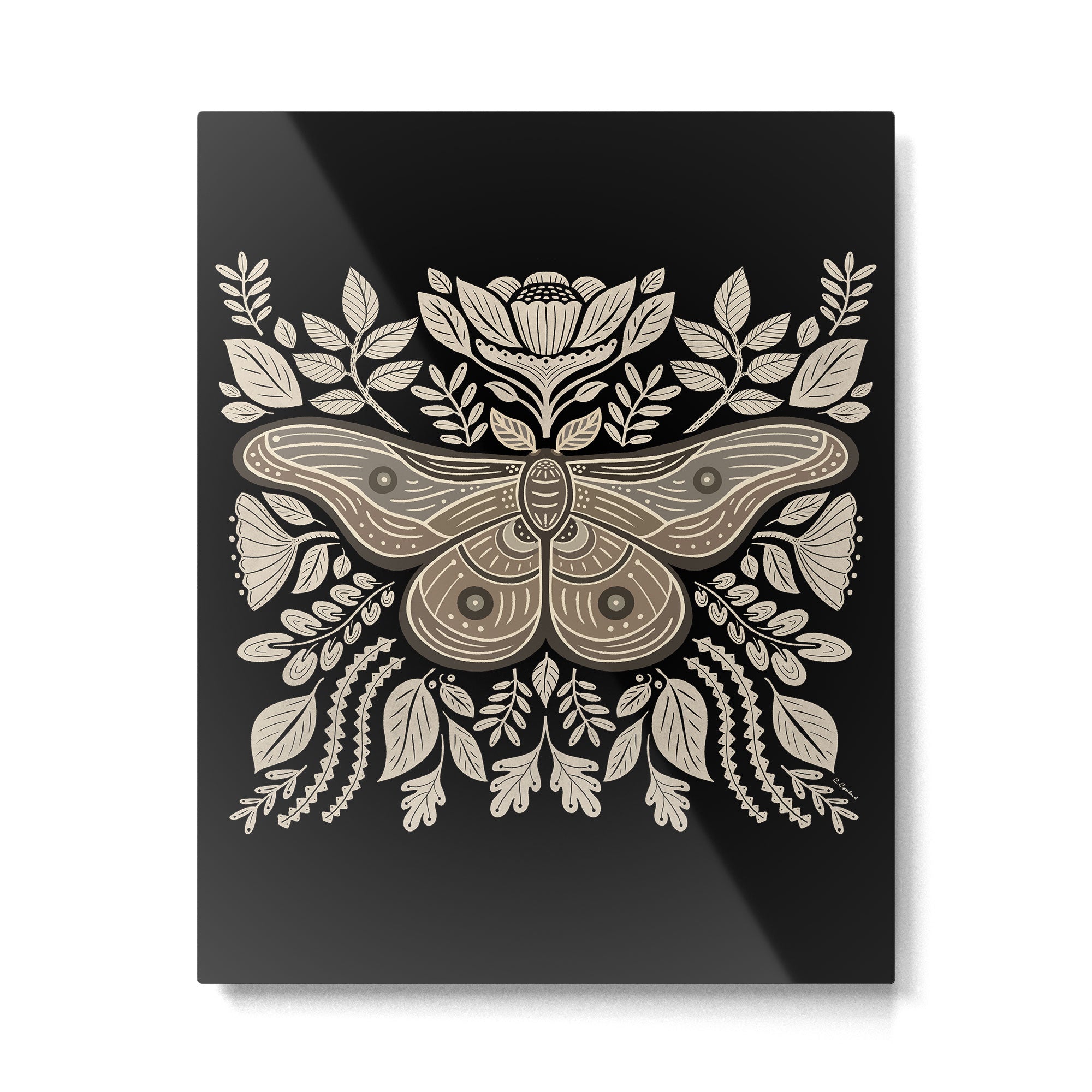 Moth Floral | Black & Brown Metal Print Gallery Image 6