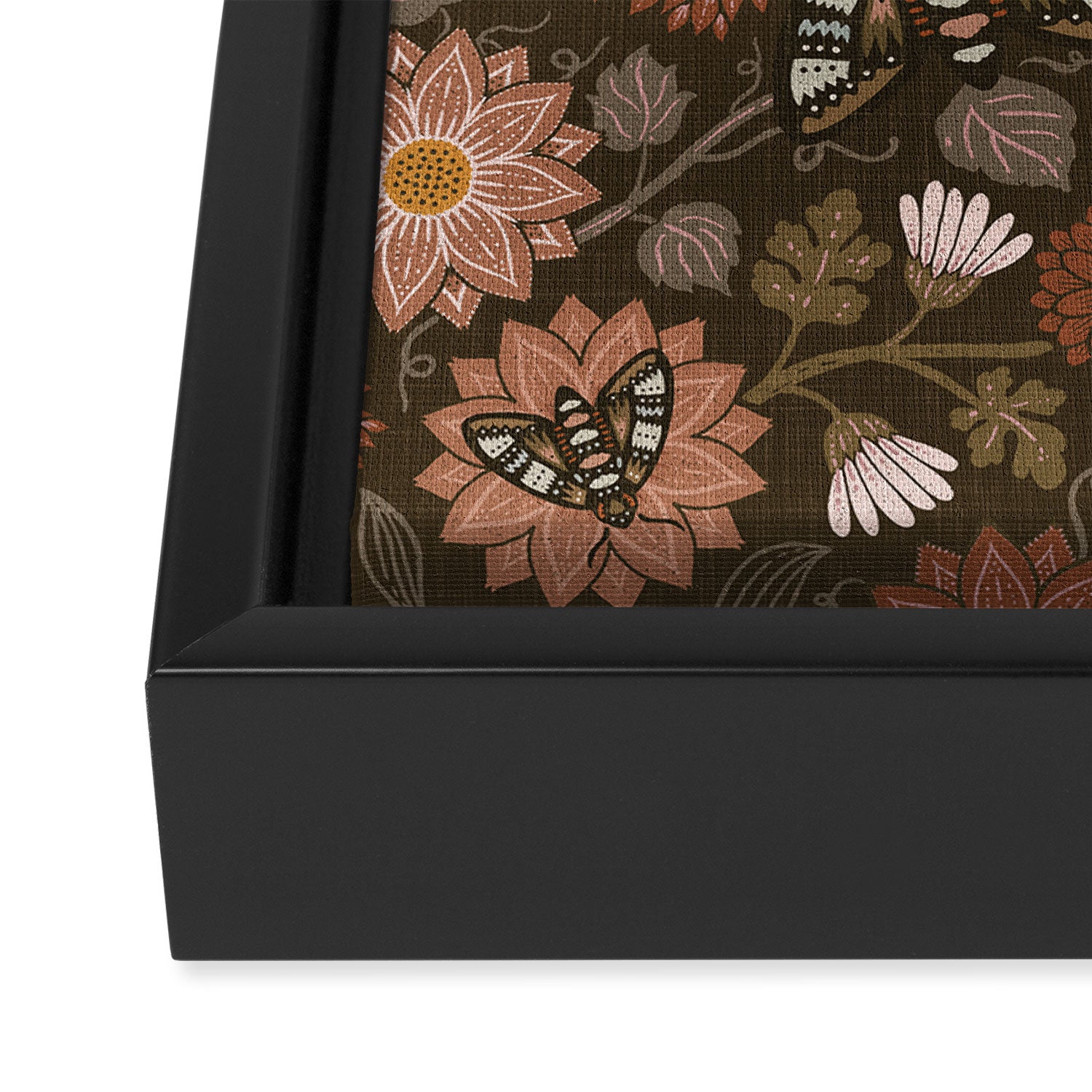 Moth Floral - Brown Framed Canvas Print Gallery Image 3